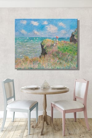 Yatay Tekli Kanvas Duvar Tablosu Modern Salon Mutfak Yatak Odası Ofis Claude Monet Kayalıklar