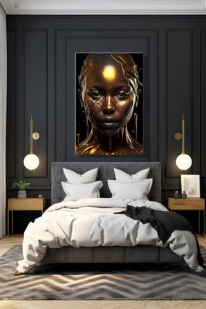Modern Duvar Tablosu Dikey Kanvas Tekli Salon Mutfak Yatak Odası Ofis Gold Efekt Afrikalı Kadın