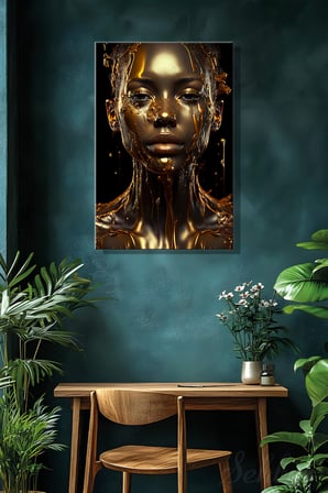 Dekoratif Tekli Kanvas Duvar Tablosu Dikey Salon Yatak Odası Ofis Gold Efekt Afrikalı Kadın