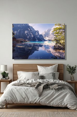 Yatay Tekli Kanvas Duvar Tablosu Modern Salon Mutfak Yatak Odası Ofis Lago di Braies Gölü