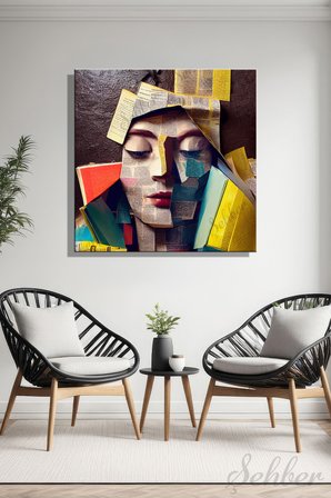 Kare Tekli Kanvas Duvar Tablosu Modern Salon Mutfak Yatak Odası Ofis Kolaj Kadın Portre