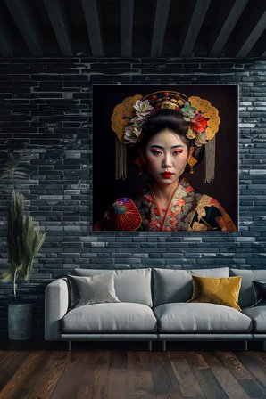 Modern Dekoratif Tekli Kanvas Duvar Tablosu Kare Salon Mutfak Yatak Odası Ofis Japon Geyşa