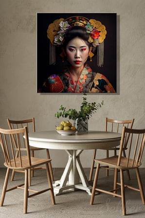 Modern Dekoratif Tekli Kanvas Duvar Tablosu Kare Salon Mutfak Yatak Odası Ofis Japon Geyşa