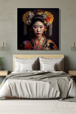 Modern Dekoratif Tekli Kanvas Duvar Tablosu Kare Salon Mutfak Yatak Odası Ofis Japon Geyşa