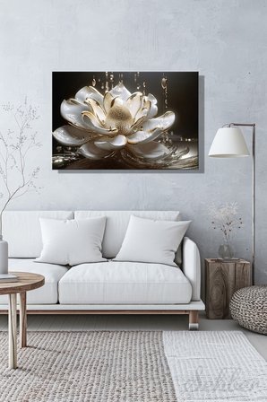 Modern Dekoratif Tekli Kanvas Tablo Yatay Salon Mutfak Yatak Odası Ofis Beyaz Lotus Çiçeği