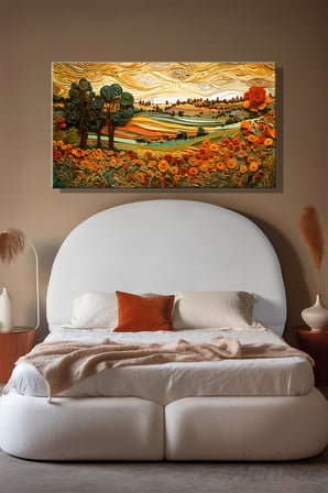 Kanvas Tablo Panoramik Yatay Tekli Salon Mutfak Yatak Odası Ofis Quilling Sanatı Soyut Manzara