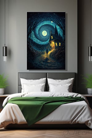 Dikey Kanvas Duvar Tablosu Tekli Salon Mutfak Yatak Odası Ofis Pop Art Gece Tasviri