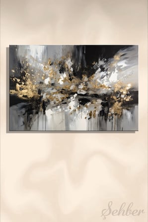 Modern Duvar Tablosu Yatay Kanvas Tekli Salon Mutfak Yatak Odası Ofis Soyut Gold Efekt