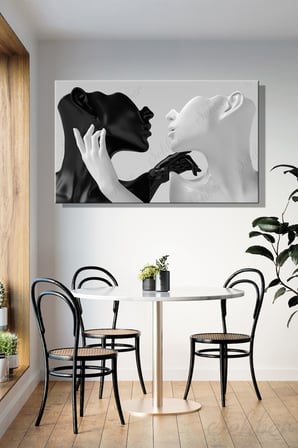 Kanvas Duvar Tablosu Panoramik Yatay Tekli Salon Mutfak Yatak Odası Ofis Siyah Beyaz Sevgililer