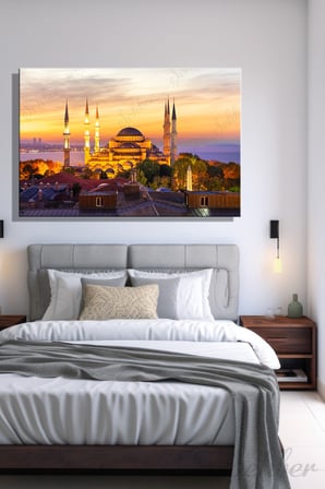 Kanvas Duvar Tablosu Yatay Tekli Salon Mutfak Yatak Odası Ofis Sultan Ahmet Camii Şerifi