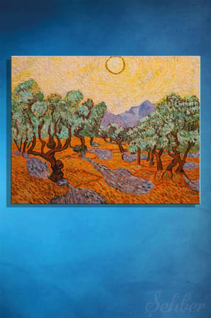 Kanvas Tablo Yatay Tekli Salon Ofis Vincent Van Gogh Sarı Gökyüzü Ve Güneşli Zeytin Ağaçları