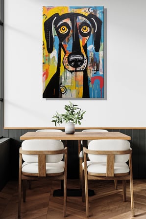 Modern Duvar Tablosu Dikey Kanvas Tekli Salon Mutfak Yatak Odası Ofis Soyut Pop Art Köpek 