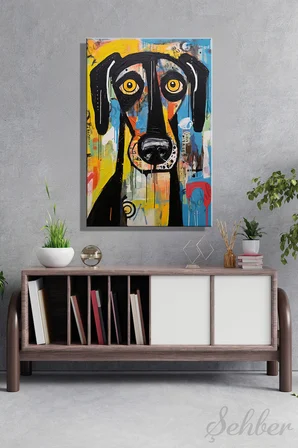 Modern Duvar Tablosu Dikey Kanvas Tekli Salon Mutfak Yatak Odası Ofis Soyut Pop Art Köpek 