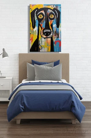Modern Duvar Tablosu Dikey Kanvas Tekli Salon Mutfak Yatak Odası Ofis Soyut Pop Art Köpek 