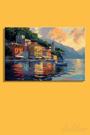 Yatay Kanvas Tablo Tekli Salon Mutfak Yatak Odası Ofis Yağlı Boya Efekt Portofino Betimlemesi