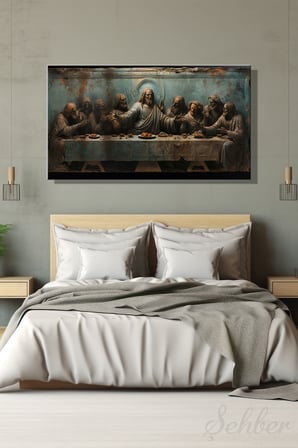 Panoramik Yatay Kanvas Tablo Tekli Salon Ofis Leonardo Da Vinci Son Akşam Yemeği