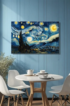 Yatay Kanvas Duvar Tablosu Tekli Salon Mutfak Yatak Odası Ofis Vincent Van Gogh Yıldızlı Gece