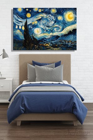 Yatay Kanvas Duvar Tablosu Tekli Salon Mutfak Yatak Odası Ofis Vincent Van Gogh Yıldızlı Gece