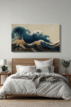 Panoramik Yatay Kanvas Tablo  Tekli Salon Yatak Odası Ofis Katsushika Hokusai Büyük Dalga