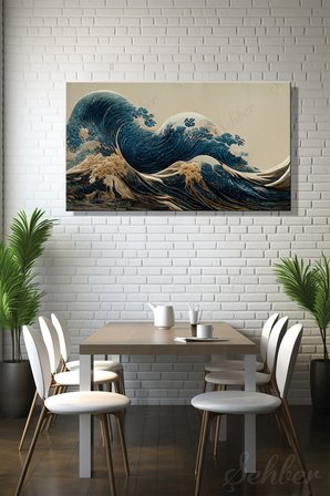 Panoramik Yatay Kanvas Tablo  Tekli Salon Yatak Odası Ofis Katsushika Hokusai Büyük Dalga