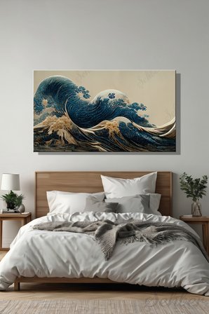 Panoramik Yatay Kanvas Tablo  Tekli Salon Yatak Odası Ofis Katsushika Hokusai Büyük Dalga