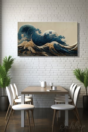 Panoramik Yatay Kanvas Tablo  Tekli Salon Yatak Odası Ofis Katsushika Hokusai Büyük Dalga