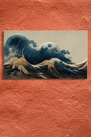 Panoramik Yatay Kanvas Tablo  Tekli Salon Yatak Odası Ofis Katsushika Hokusai Büyük Dalga