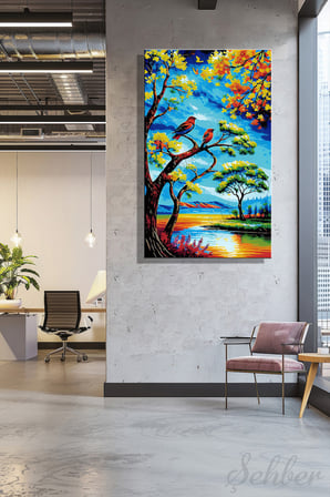 DikeyTekli Kanvas Duvar Tablosu Modern Salon Mutfak Yatak Odası Ofis Dijital Sanat Kuşlar