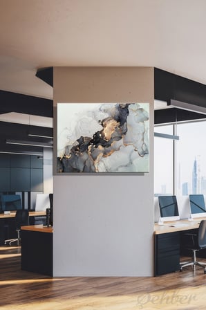 Kanvas Duvar Tablosu Yatay Tekli Salon Mutfak Yatak Odası Ofis Sıvı Sanat Gri Altın Mermer Deseni