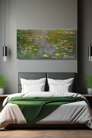 Panoramik Yatay Kanvas Duvar Tablosu Tekli Salon Mutfak Yatak Odası Ofis Claude Monet Nilüferler