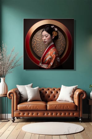 Kare Kanvas Duvar Tablosu Tekli Salon Mutfak Yatak Odası Ofis Geyşa Geleneksel Japon Kadın Portre