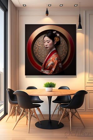 Kare Kanvas Duvar Tablosu Tekli Salon Mutfak Yatak Odası Ofis Geyşa Geleneksel Japon Kadın Portre