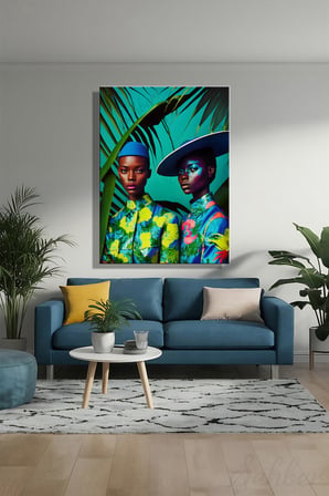 Dikey Kanvas Duvar Tablosu Tekli Kuaför Güzellik Salonu Makyaj Afrofütürizm Dijital Sanat Portre
