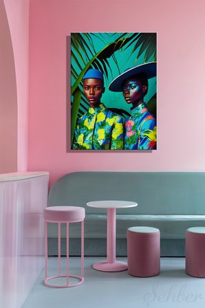 Dikey Kanvas Duvar Tablosu Tekli Kuaför Güzellik Salonu Makyaj Afrofütürizm Dijital Sanat Portre