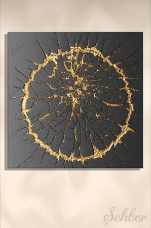 KareTekli Kanvas Duvar Tablosu Modern Salon Mutfak Yatak Odası Ofis Gold Black Art Soyut Çatlama