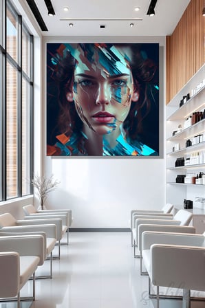 Kare Kanvas Duvar Tablosu Tekli Kuaför Güzellik Salonu Makyaj Dijital Sanat Soyut Kadın Portre