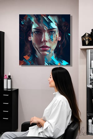 Kare Kanvas Duvar Tablosu Tekli Kuaför Güzellik Salonu Makyaj Dijital Sanat Soyut Kadın Portre