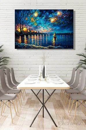 Yatay Kanvas Duvar Tablosu Tekli Salon Mutfak Yatak Odası Ofis Vincent Van Gogh Yıldızlı Gece