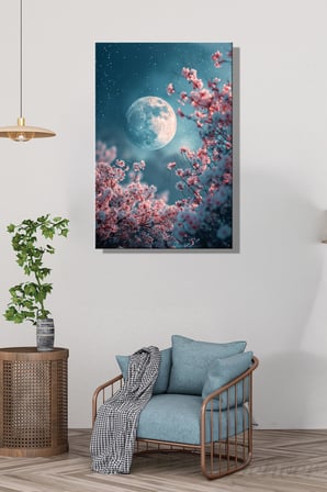 Dekoratif Dikey Kanvas Tablo Tekli Salon Mutfak Yatak Odası Ofis Sakura Kiraz Çiçekleri Manzara