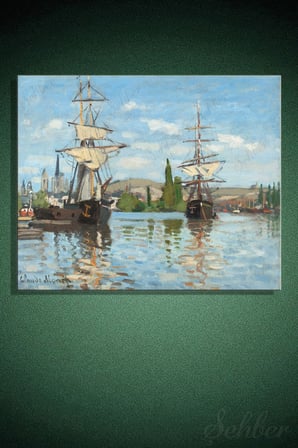 Yatay Kanvas Tablo Tekli Salon Mutfak Ofis Claude Monet Ships Riding on the Seine at Rouen