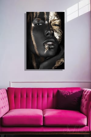 Dekoratif Dikey Kanvas Tablo Tekli Kuaför Güzellik Salonu Makyaj Nail Art Gold Efekt Kadın Portre