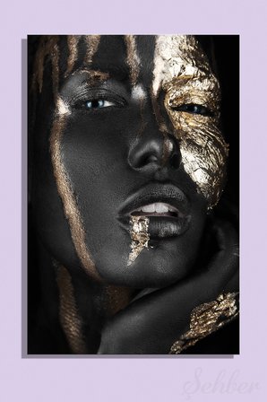 Dekoratif Dikey Kanvas Tablo Tekli Kuaför Güzellik Salonu Makyaj Nail Art Gold Efekt Kadın Portre