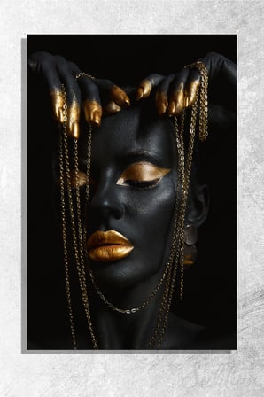Dekoratif Dikey Kanvas Tablo Tekli Kuaför Güzellik Salonu Makyaj Nail Art Gold Efekt Kadın Portre