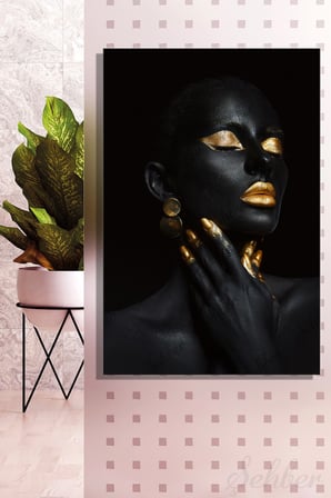 Dekoratif Dikey Kanvas Tablo Tekli Kuaför Güzellik Salonu Makyaj Nail Art Gold Efekt Kadın Portre