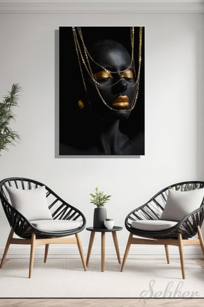 Dekoratif Dikey Kanvas Tablo Tekli Kuaför Güzellik Salonu Makyaj Nail Art Gold Efekt Kadın Portre