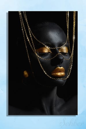 Dekoratif Dikey Kanvas Tablo Tekli Kuaför Güzellik Salonu Makyaj Nail Art Gold Efekt Kadın Portre