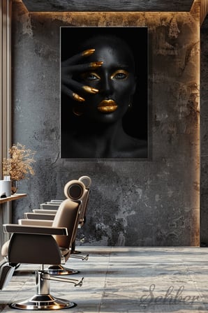 Dekoratif Dikey Kanvas Tablo Tekli Kuaför Güzellik Salonu Makyaj Nail Art Gold Efekt Kadın Portre