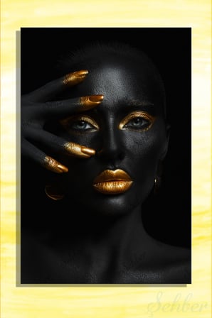 Dekoratif Dikey Kanvas Tablo Tekli Kuaför Güzellik Salonu Makyaj Nail Art Gold Efekt Kadın Portre