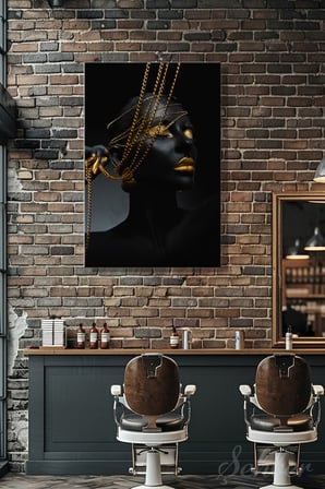 Dekoratif Dikey Kanvas Tablo Tekli Kuaför Güzellik Salonu Makyaj Nail Art Gold Efekt Kadın Portre