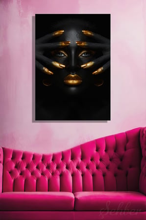 Dekoratif Dikey Kanvas Tablo Tekli Kuaför Güzellik Salonu Makyaj Nail Art Gold Efekt Kadın Portre